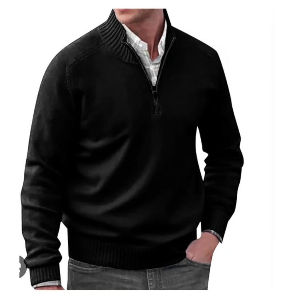 Oscar de la Renta Mens Quarter Zip Black 100% Cotton Pullover Sweater Small